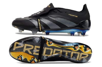 Men's Adidas Predator Elite Foldover Tongue FG Firm Ground Low-Tops Football Boots - Black/Silver/Gold