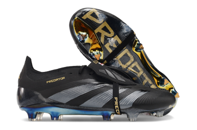 Men's Adidas Predator Elite Foldover Tongue FG Firm Ground Low-Tops Football Boots - Black/Silver/Gold