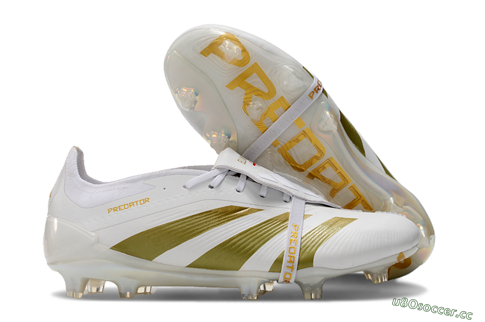Men's Adidas Predator Elite Foldover Tongue FG Firm Ground Low-Tops Football Boots - Beige/Gold/White 2