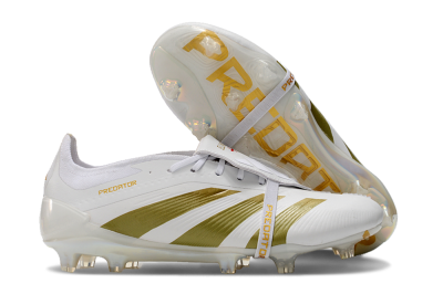 Men's Adidas Predator Elite Foldover Tongue FG Firm Ground Low-Tops Football Boots - Beige/Gold/White