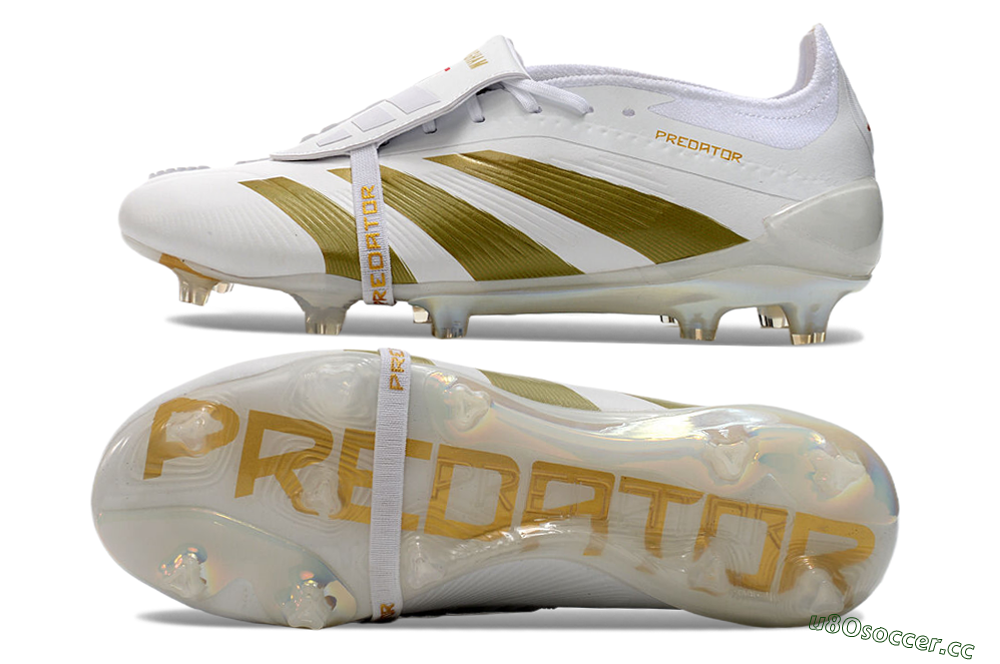 Men's Adidas Predator Elite Foldover Tongue FG Firm Ground Low-Tops Football Boots - Beige/Gold/White 1