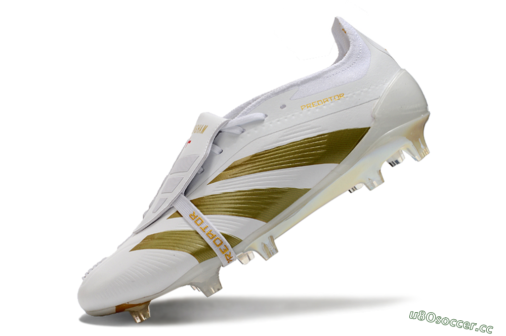 Men's Adidas Predator Elite Foldover Tongue FG Firm Ground Low-Tops Football Boots - Beige/Gold/White 5