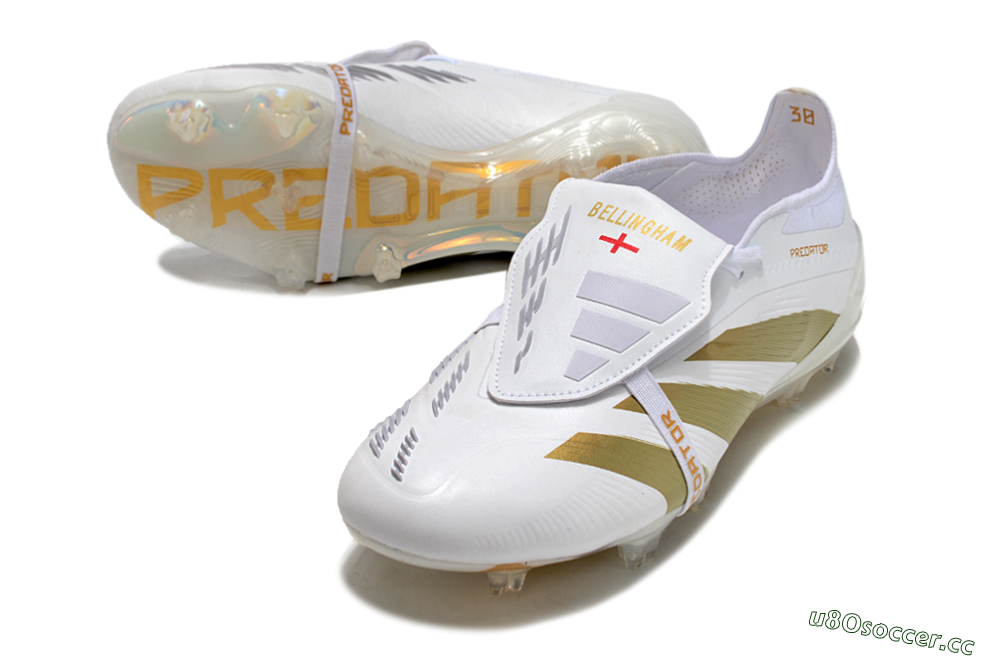 Men's Adidas Predator Elite Foldover Tongue FG Firm Ground Low-Tops Football Boots - Beige/Gold/White 3