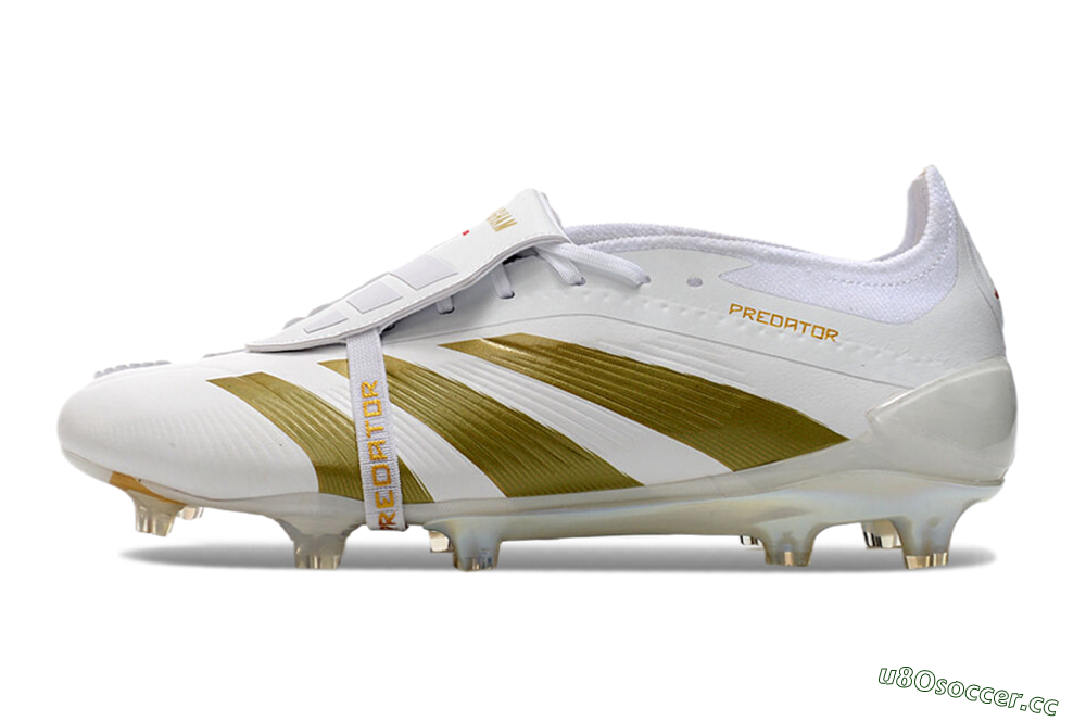 Men's Adidas Predator Elite Foldover Tongue FG Firm Ground Low-Tops Football Boots - Beige/Gold/White 0
