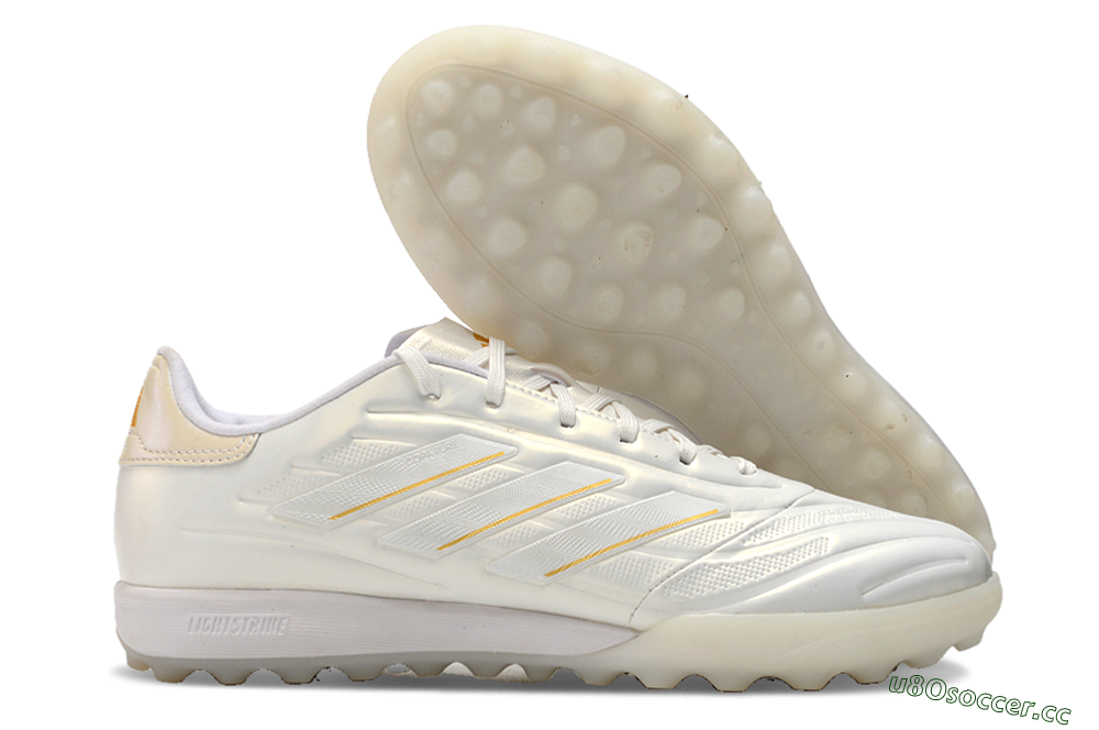 Men's Adidas Copa Pure.3 TF Artificial Turf Low-Tops Football Shoes - White/Gold/Beige 2