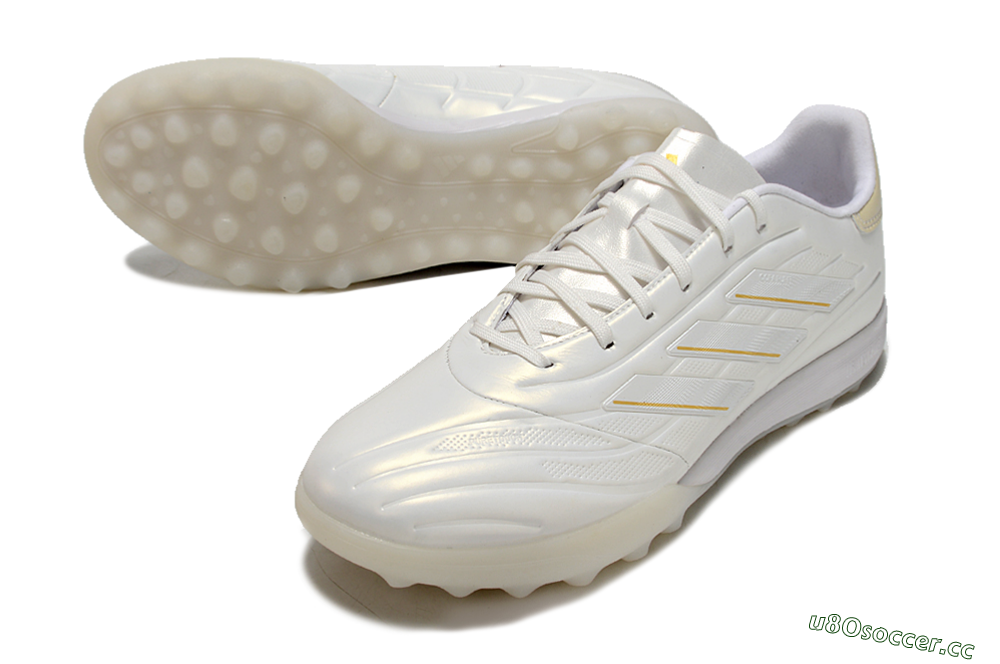 Men's Adidas Copa Pure.3 TF Artificial Turf Low-Tops Football Shoes - White/Gold/Beige 3
