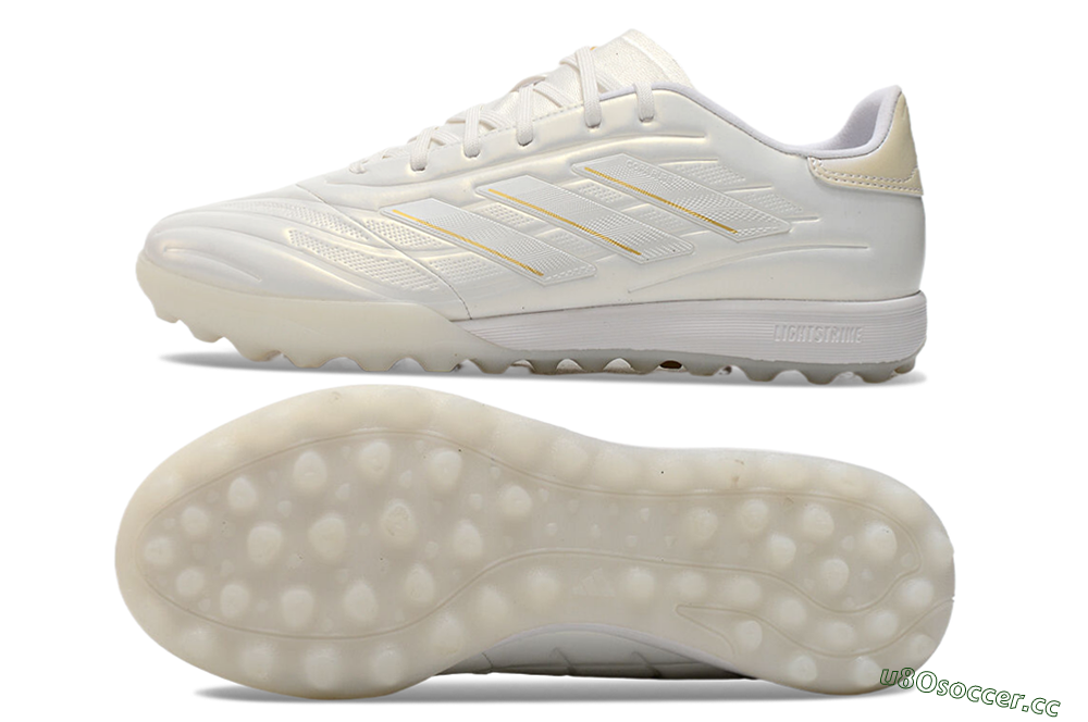 Men's Adidas Copa Pure.3 TF Artificial Turf Low-Tops Football Shoes - White/Gold/Beige 1