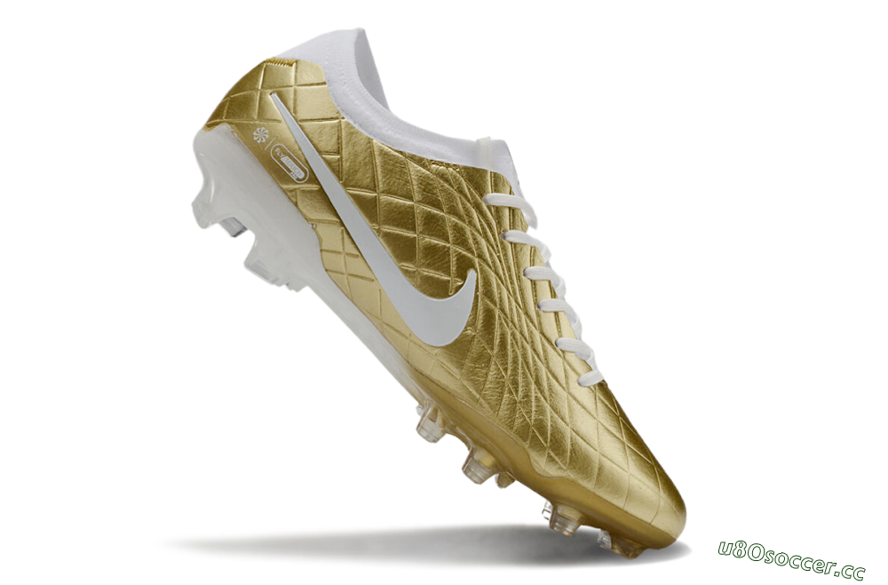 Men's Nike Tiempo Legend 10 Elite FG Firm Ground Low-Tops Football Shoes - Gold/White 4