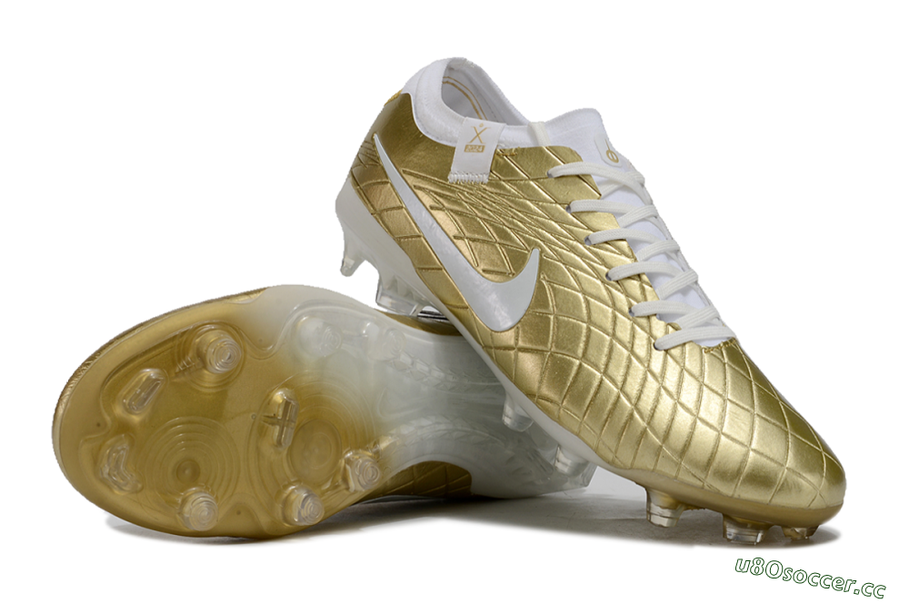 Men's Nike Tiempo Legend 10 Elite FG Firm Ground Low-Tops Football Shoes - Gold/White 1