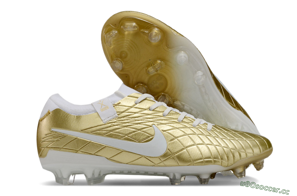 Men's Nike Tiempo Legend 10 Elite FG Firm Ground Low-Tops Football Shoes - Gold/White 2