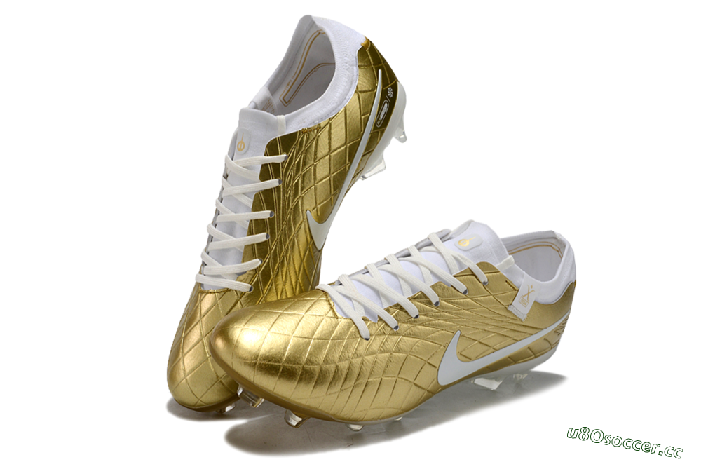 Men's Nike Tiempo Legend 10 Elite FG Firm Ground Low-Tops Football Shoes - Gold/White 3