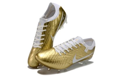 Men's Nike Tiempo Legend 10 Elite FG Firm Ground Low-Tops Football Shoes - Gold/White