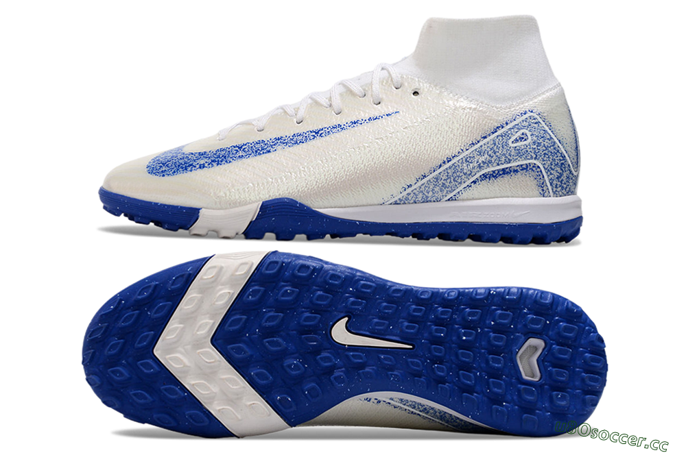 Unisex Nike Air Zoom Mercurial Superfly 10 Elite TF Artificial Turf High-Tops Football Shoes - Beige/Blue 1