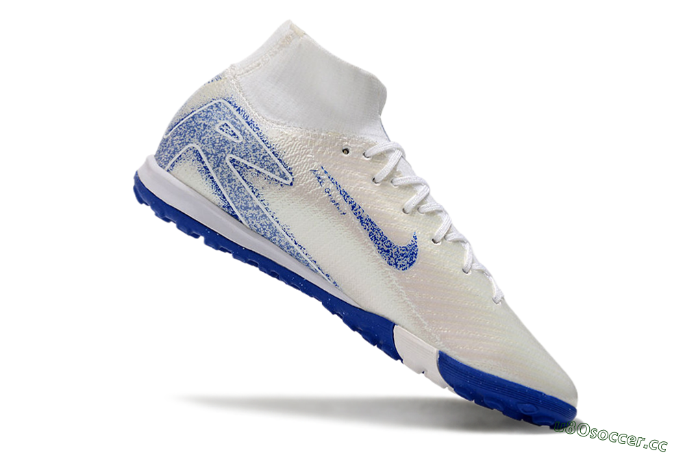 Unisex Nike Air Zoom Mercurial Superfly 10 Elite TF Artificial Turf High-Tops Football Shoes - Beige/Blue 4
