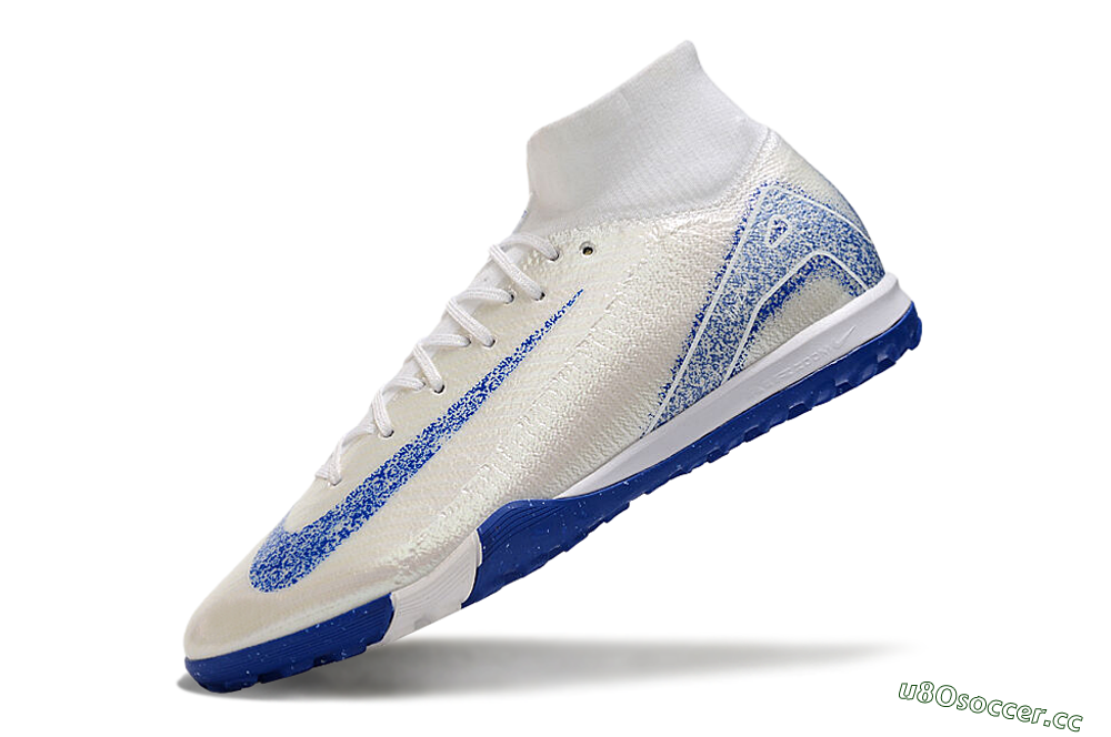 Unisex Nike Air Zoom Mercurial Superfly 10 Elite TF Artificial Turf High-Tops Football Shoes - Beige/Blue 5