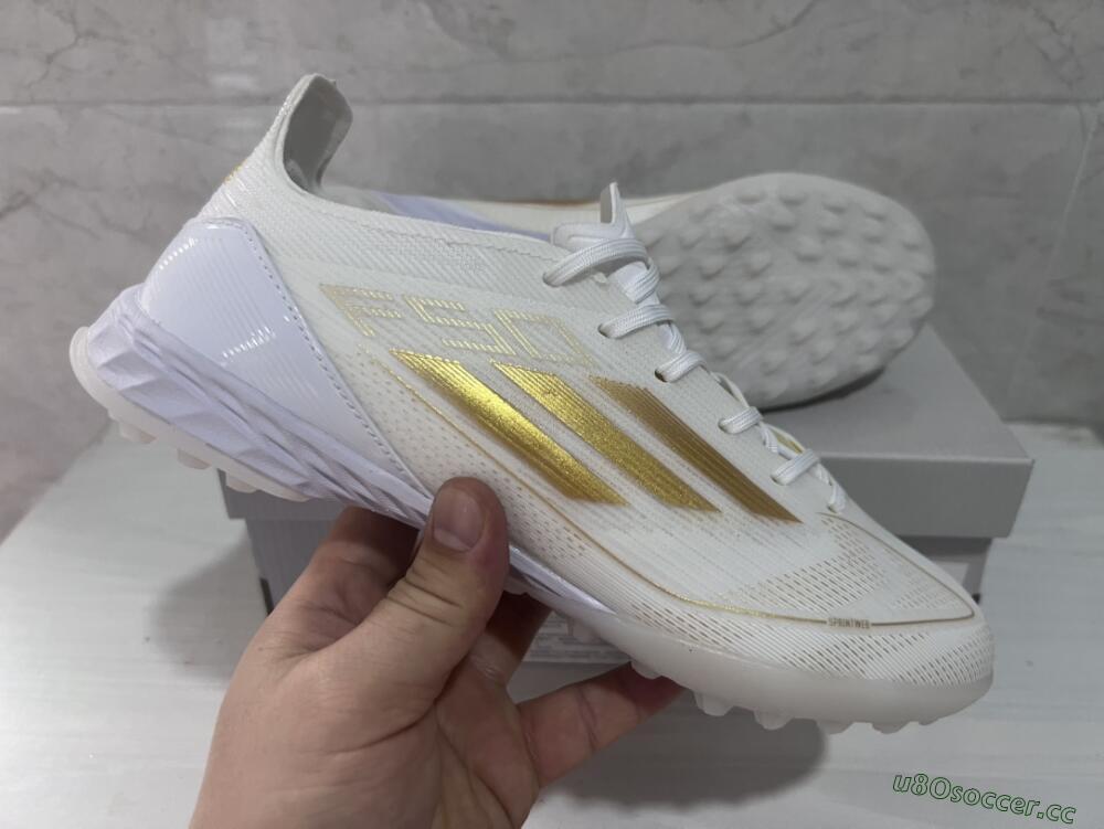 Men's Adidas F50 Pro TF Artificial Turf Low-Tops Football Shoes - Beige/White/Gold