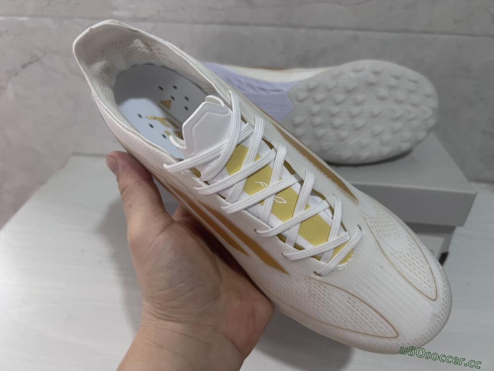 Men's Adidas F50 Pro TF Artificial Turf Low-Tops Football Shoes - Beige/White/Gold