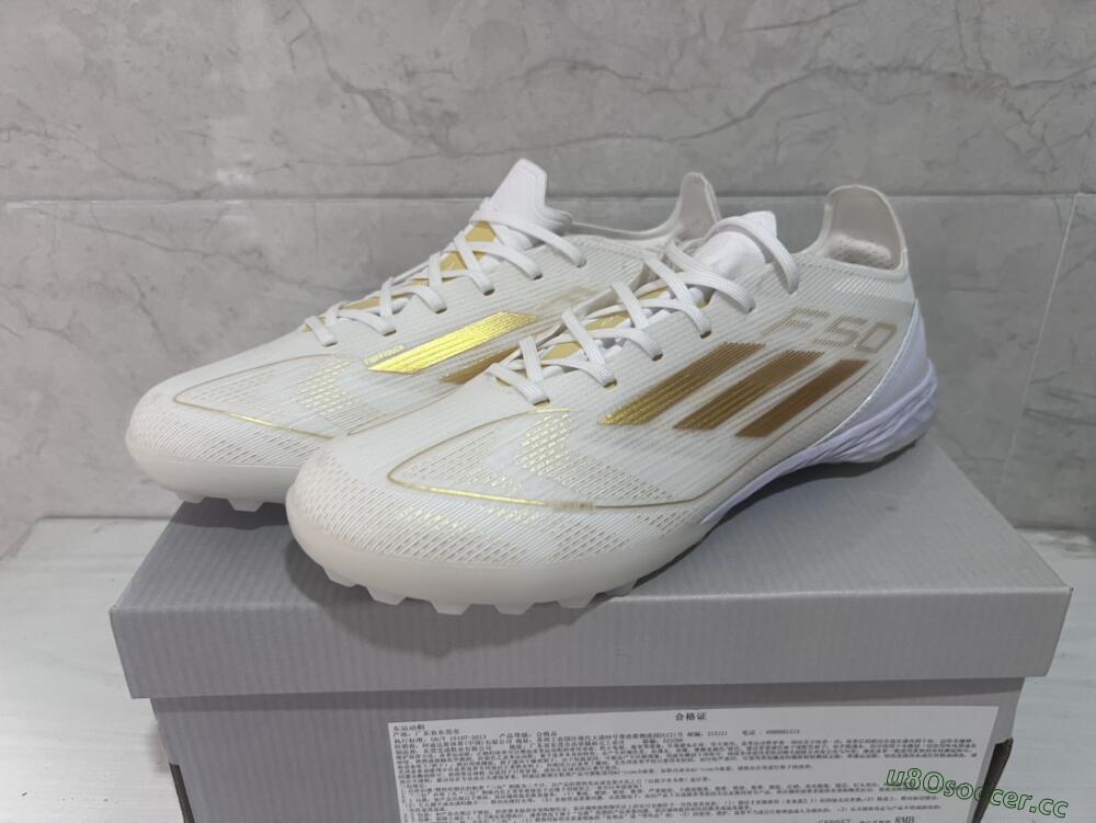 Men's Adidas F50 Pro TF Artificial Turf Low-Tops Football Shoes - Beige/White/Gold