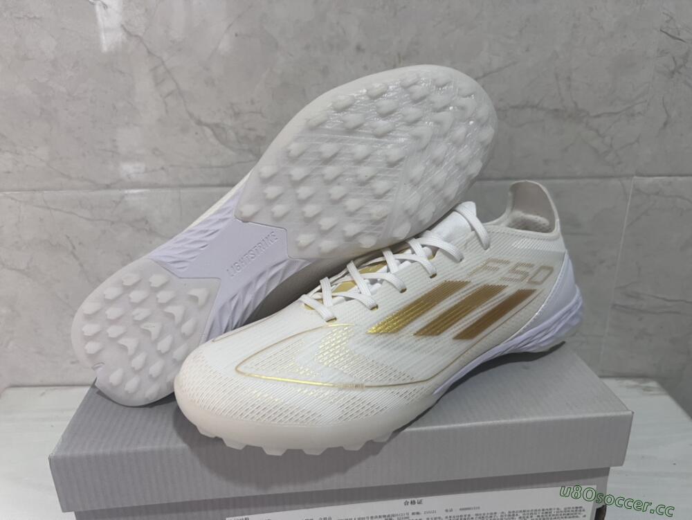Men's Adidas F50 Pro TF Artificial Turf Low-Tops Football Shoes - Beige/White/Gold