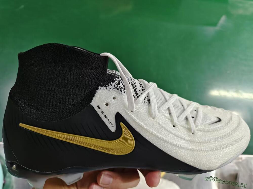 Men's Nike Phantom Luna Elite NU FG Firm Ground High-Tops Football Boots - White/Black/Gold