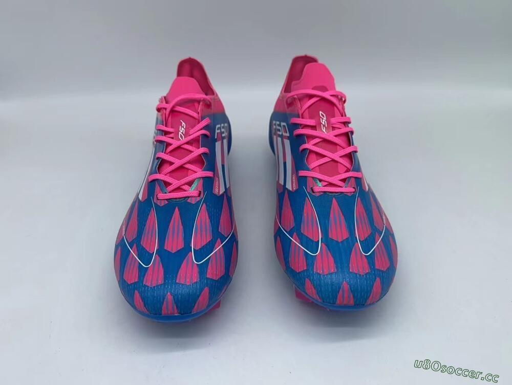 Men's Adidas F50 Elite FG Firm Ground Low-Tops Football Boots - Pink/Blue/White