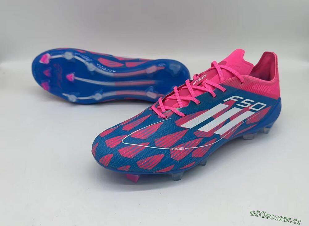 Men's Adidas F50 Elite FG Firm Ground Low-Tops Football Boots - Pink/Blue/White