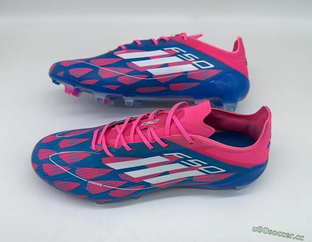 Men's Adidas F50 Elite FG Firm Ground Low-Tops Football Boots - Pink/Blue/White