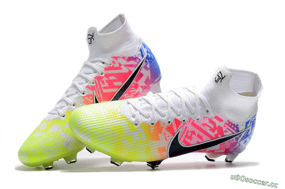 Men's Nike Mercurial Superfly 7 Elite FG Firm Ground High-Tops Football Boots - Yellow/Pink/Blue 6