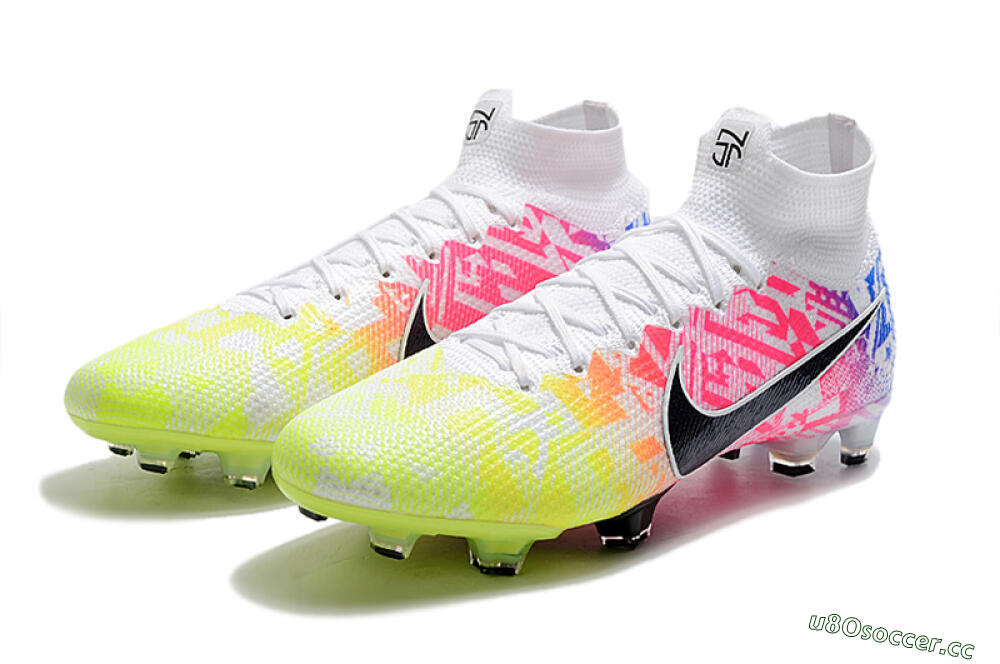 Men's Nike Mercurial Superfly 7 Elite FG Firm Ground High-Tops Football Boots - Yellow/Pink/Blue 5