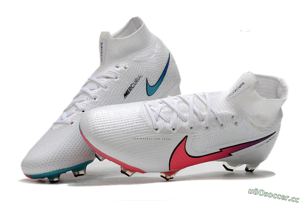 Men's Nike Mercurial Superfly 7 Elite FG Firm Ground High-Tops Football Boots - White/Red/Blue 6