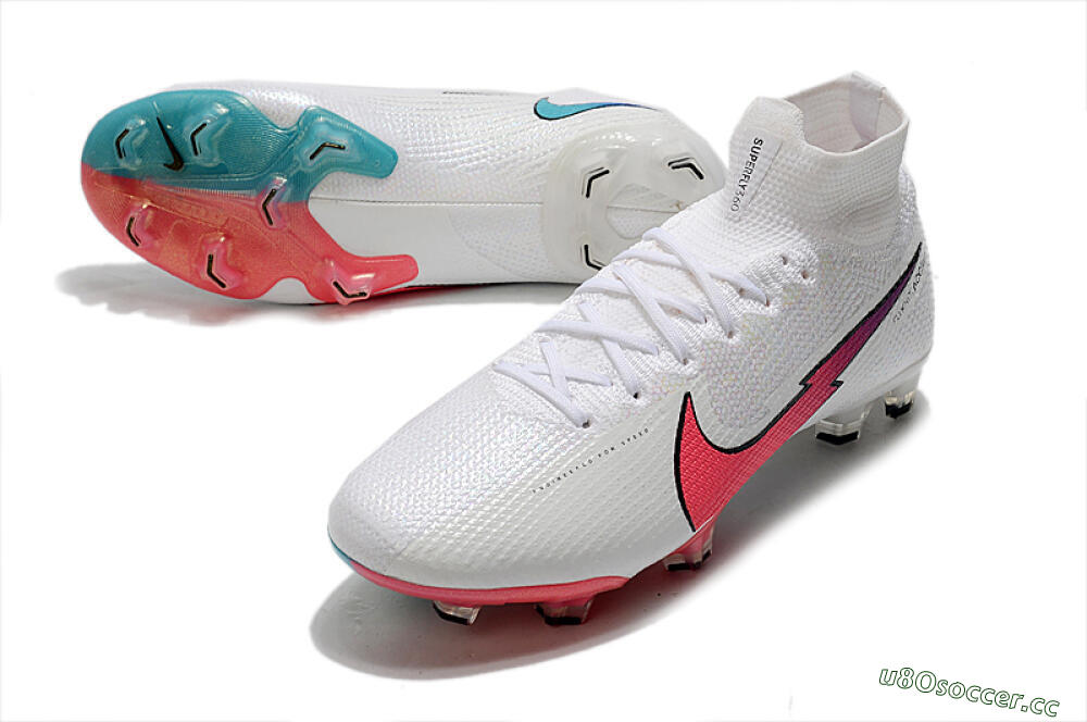 Men's Nike Mercurial Superfly 7 Elite FG Firm Ground High-Tops Football Boots - White/Red/Blue 3