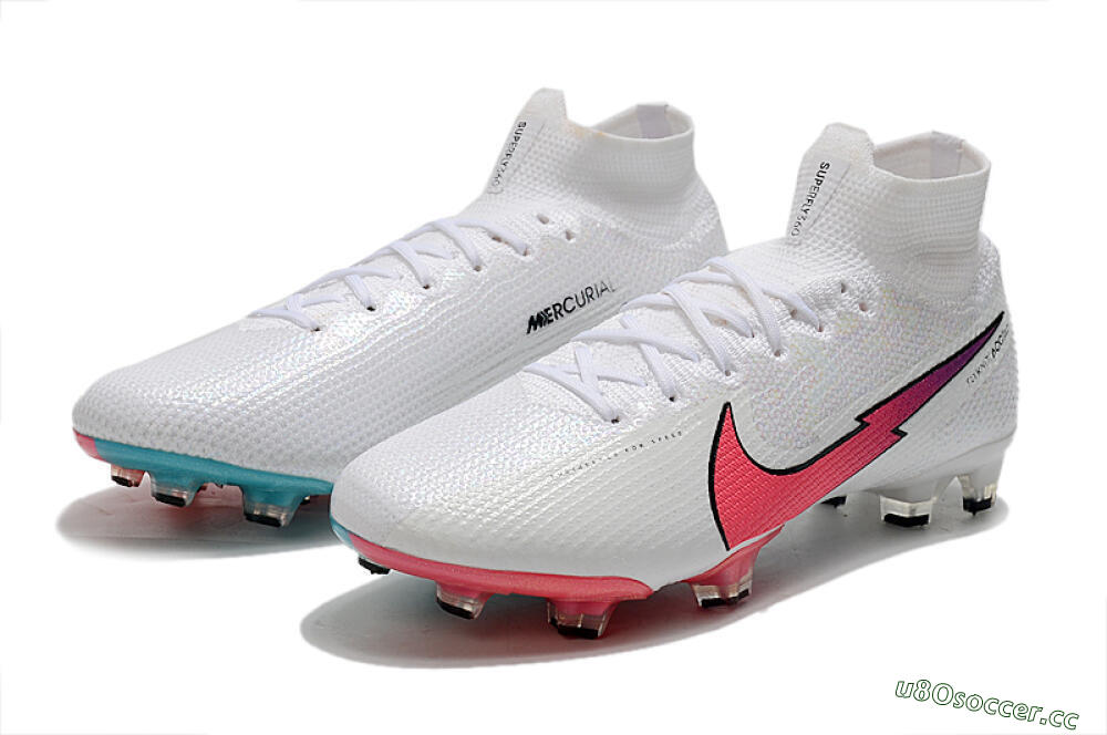 Men's Nike Mercurial Superfly 7 Elite FG Firm Ground High-Tops Football Boots - White/Red/Blue 5