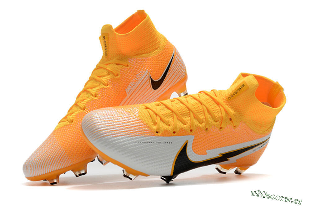 Men's Nike Mercurial Superfly 7 Elite FG Firm Ground High-Tops Football Boots - Orange/White/Black 6