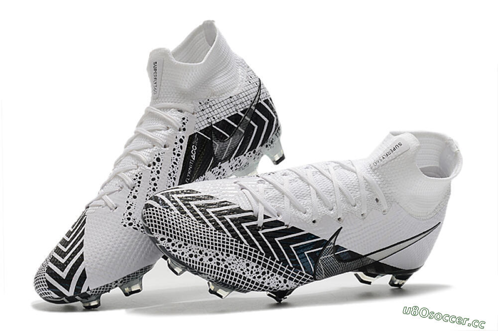 Men's Nike Mercurial Superfly 7 Elite FG Firm Ground High-Tops Football Boots - Black/White/Blue 6