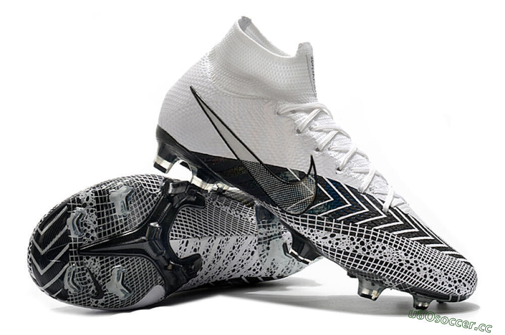 Men's Nike Mercurial Superfly 7 Elite FG Firm Ground High-Tops Football Boots - Black/White/Blue 4