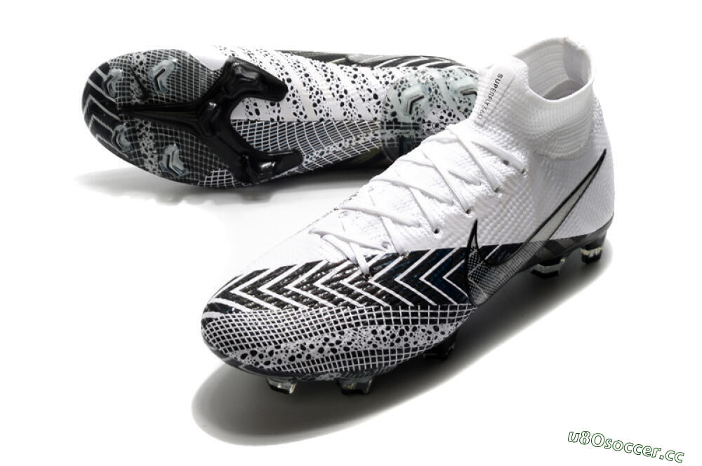 Men's Nike Mercurial Superfly 7 Elite FG Firm Ground High-Tops Football Boots - Black/White/Blue 3