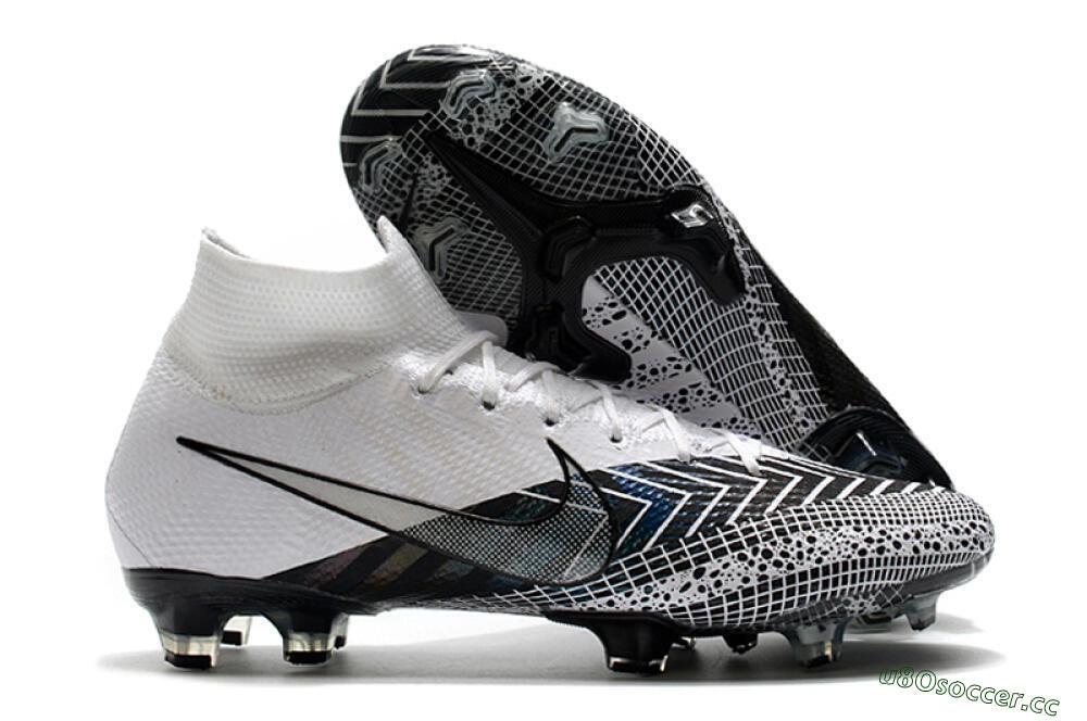Men's Nike Mercurial Superfly 7 Elite FG Firm Ground High-Tops Football Boots - Black/White/Blue 2