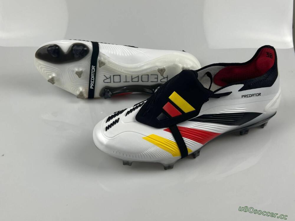 Men's Adidas Predator Elite Foldover Tongue FG Firm Ground Low-Tops Football Boots - White/Black/Red/Yellow