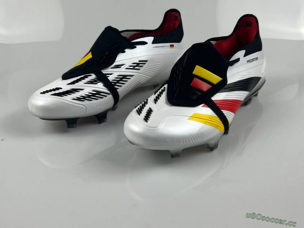 Men's Adidas Predator Elite Foldover Tongue FG Firm Ground Low-Tops Football Boots - White/Black/Red/Yellow