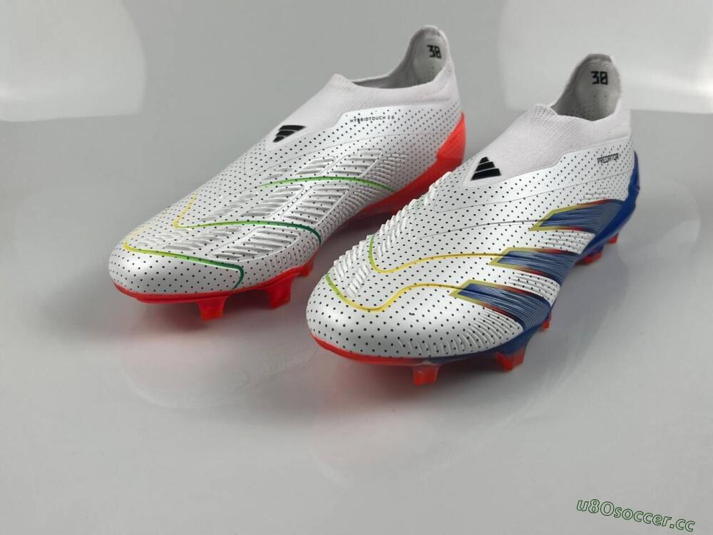 Men's Adidas Predator Accuracy+ Laceless 24 Euphoria FG Firm Ground Low-Tops Football Boots - White/Silver/Blue