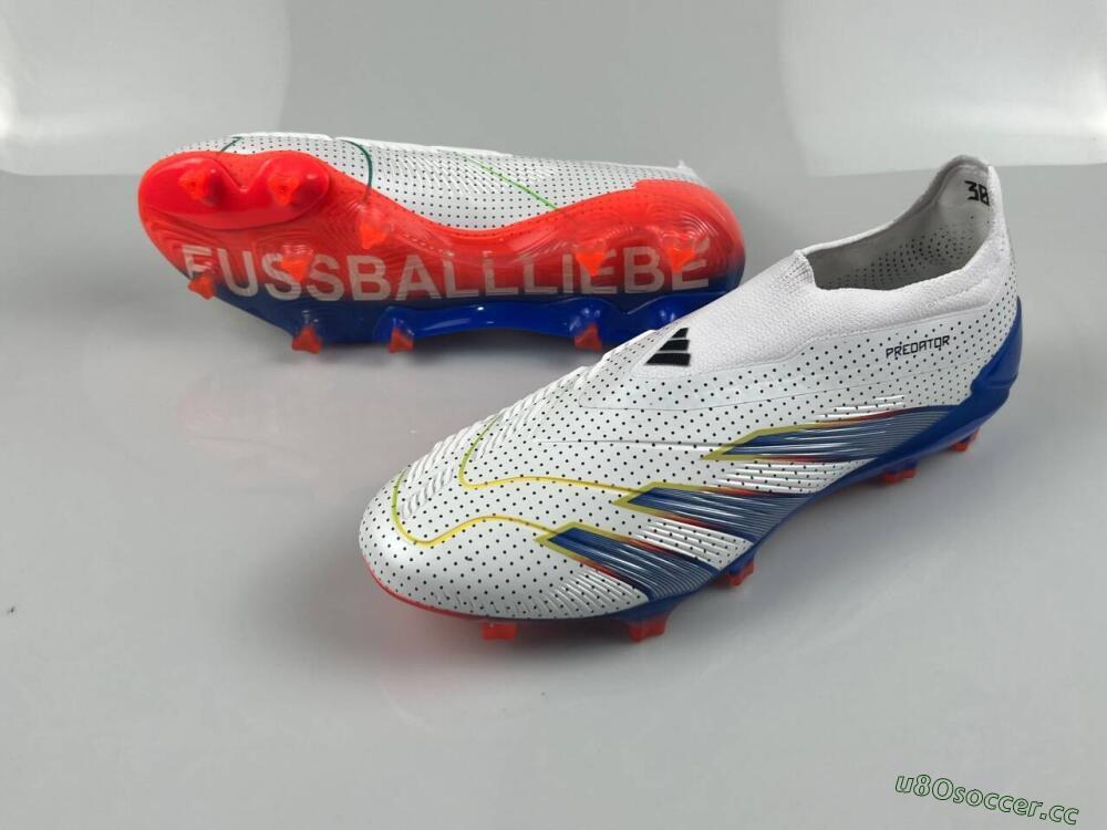 Men's Adidas Predator Accuracy+ Laceless 24 Euphoria FG Firm Ground Low-Tops Football Boots - White/Silver/Blue