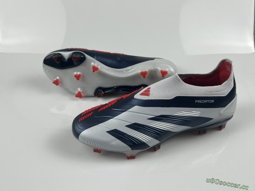 Men's Adidas Predator Accuracy+ Laceless FG Firm Ground Low-Tops Football Boots - Silver/Blue/Red