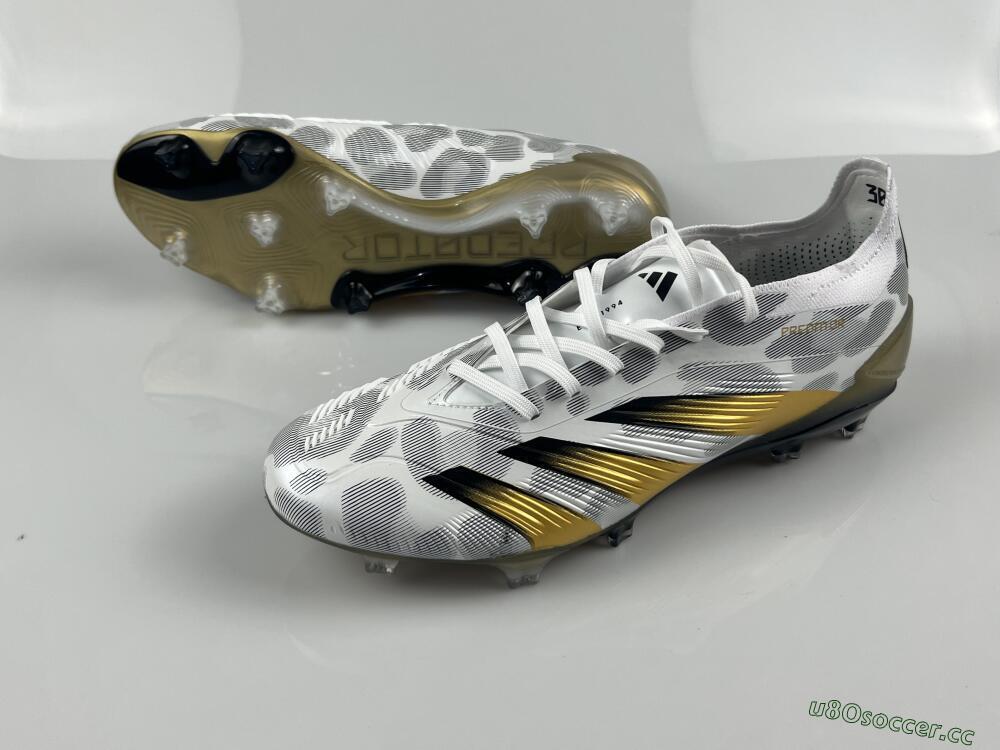 Men's Adidas Predator Elite FG Firm Ground Low-Tops Football Boots - White/Grey/Gold