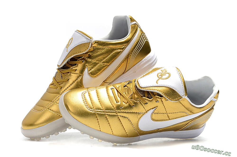 Men's Nike Tiempo Legend 7 Elite R10 TF Artificial Turf Low-Tops Football Shoes - Gold/White 6