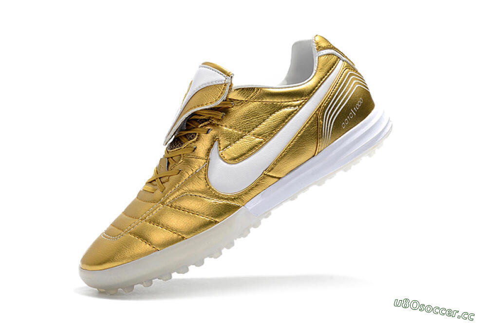 Men's Nike Tiempo Legend 7 Elite R10 TF Artificial Turf Low-Tops Football Shoes - Gold/White 8