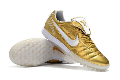 Men's Nike Tiempo Legend 7 Elite R10 TF Artificial Turf Low-Tops Football Shoes - Gold/White