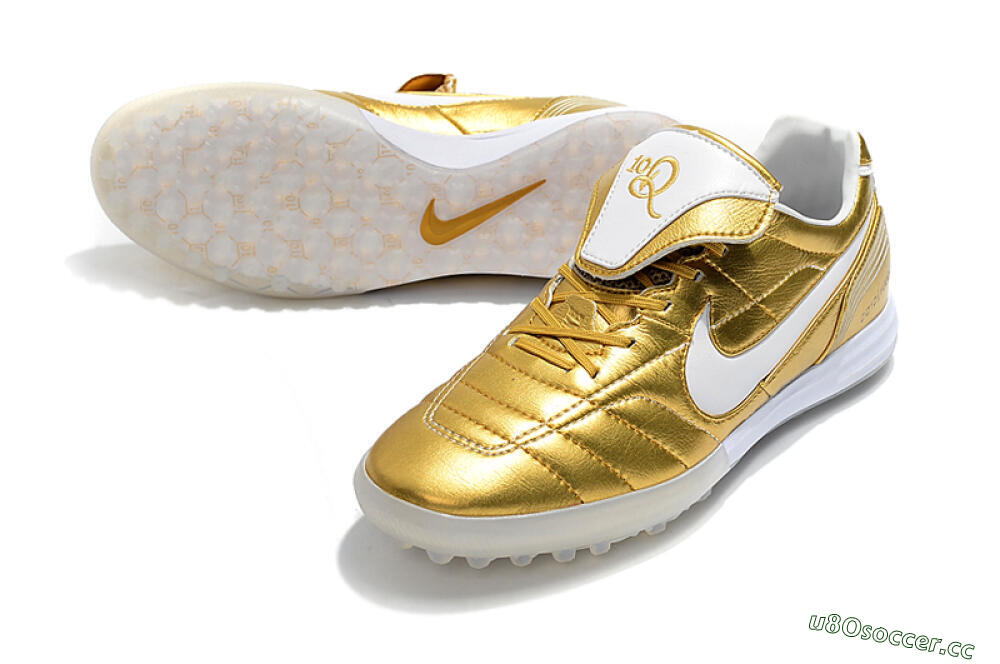 Men's Nike Tiempo Legend 7 Elite R10 TF Artificial Turf Low-Tops Football Shoes - Gold/White 3