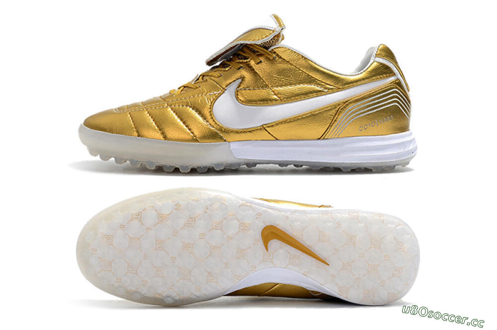 Men's Nike Tiempo Legend 7 Elite R10 TF Artificial Turf Low-Tops Football Shoes - Gold/White 1