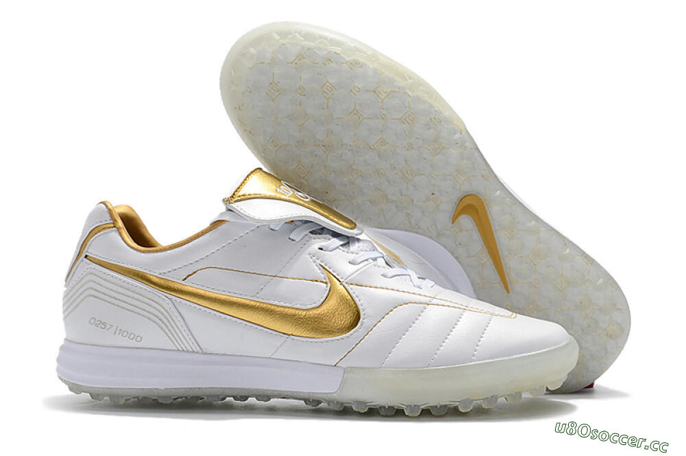Men's Nike Tiempo Legend 7 Elite R10 TF Artificial Turf Low-Tops Football Shoes - White/Gold 2
