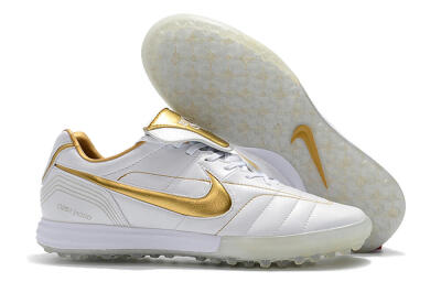 Men's Nike Tiempo Legend 7 Elite R10 TF Artificial Turf Low-Tops Football Shoes - White/Gold